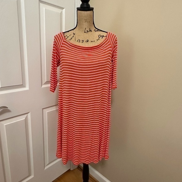 Old Navy Dresses & Skirts - Women’s Old Navy Orange striped off the shoulder dress Size M